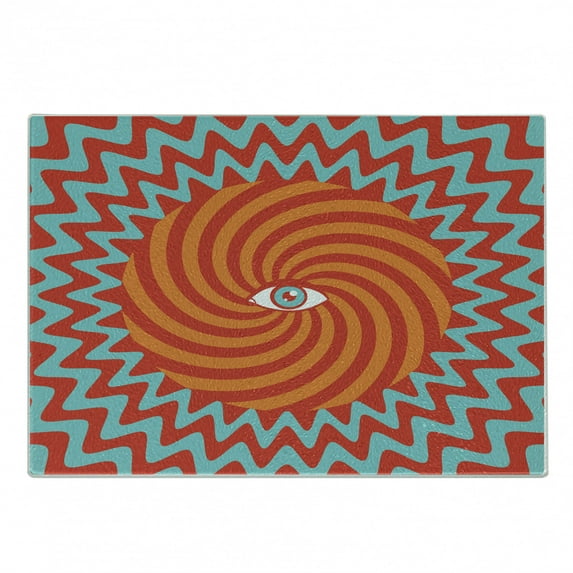 Vintage Cutting Board, Inner Eye in Centre of Spiral Lines with Concentric Circle Pattern Hypnotic Art, Decorative Tempered Glass Cutting and Serving Board, Small Size, Multicolor, by Ambesonne