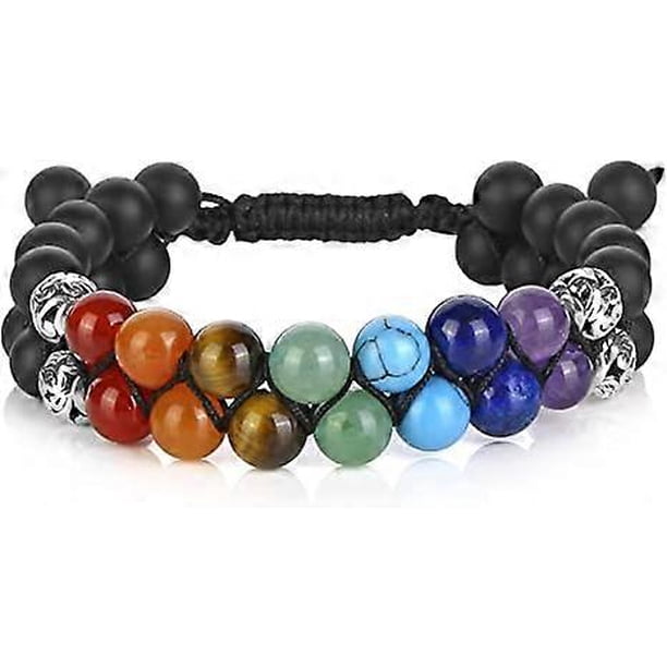 Pulsera de cuentas de chakras, pulsera de cristal curativa de los 7 chakras, pulsera de cuentas de piedra de yoga, pulsera de meditación, relajación y ansiedad.