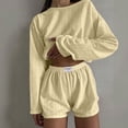 thumbnail image 2 of BaoFuBaoMei Pajamas for Women Set Plus Size 2 Piece Long Sleeve Sleepwear Crew Neck Top and Shorts Pjs Hollow out Cropped Lounge Set, 2 of 9