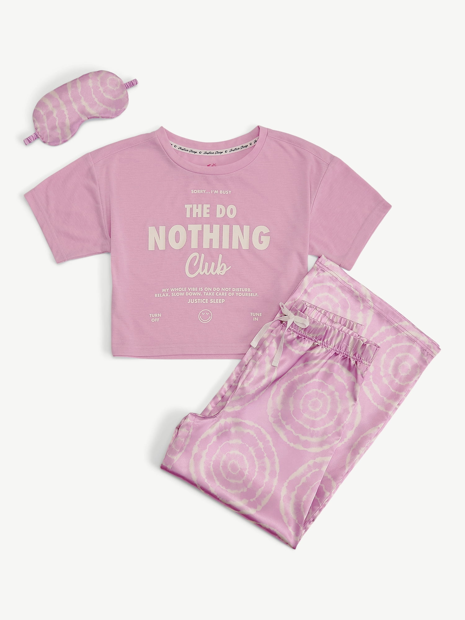 Justice Girls Short Sleeve Top and Pant Pajama Set with Eyemask, 3-piece, Sizes 5-18 & Plus