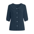 thumbnail image 5 of Vivianyo HD Women's Peter Pan Collar Puff Sleeve Blouse, Lace Trim Button Top for Women, Women's Navy, Sizes S-2XL, 5 of 9