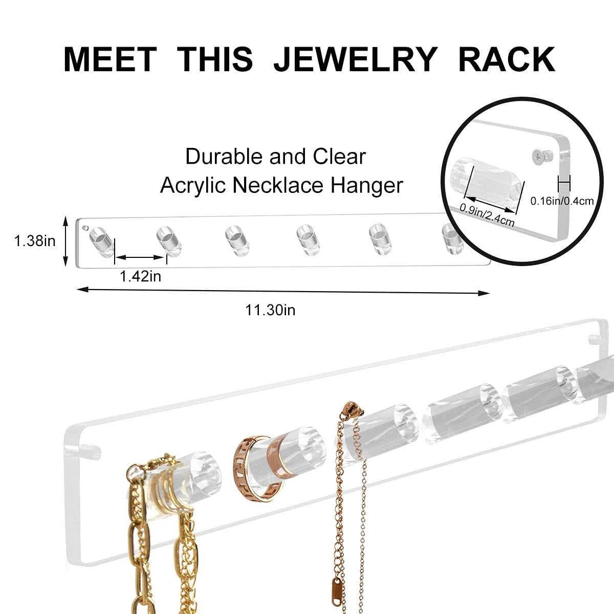 Necklace Holder, Acrylic Necklace Organizer Wall Mounted with 12 Hooks, for Hanging Necklace, Jewelry, Bangles, Bracelets and Rings, Best Gifts for Girls and Women(2 PACK)