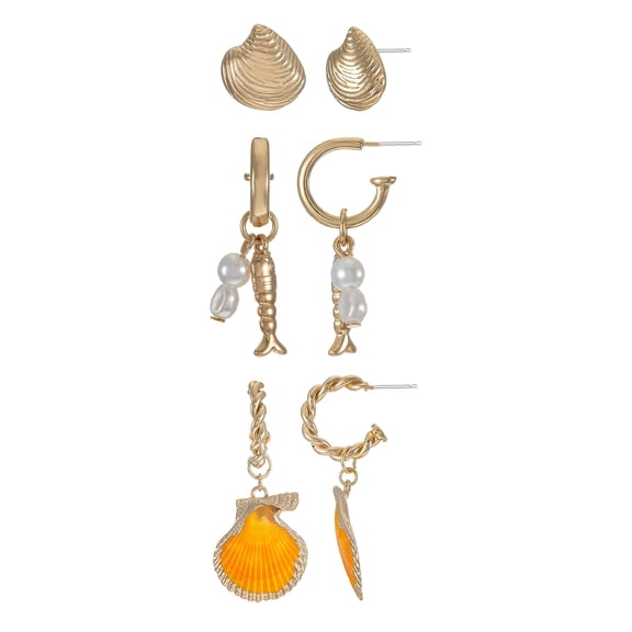 Time and Tru Seashell Earring Set, 3 Pars
