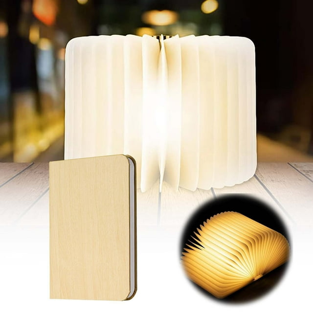 WIFKLSIIPG Tri Color Eye Protecting LED Desk Lamp with Wooden Base Carved Foldable Book Light/Night Light