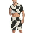 thumbnail image 3 of joogoo Men's Pajama Set Black and White Plaid Pattern V-Neck Pj Shorts Set 2 Piece Loungewear Sleepwear L, 3 of 7