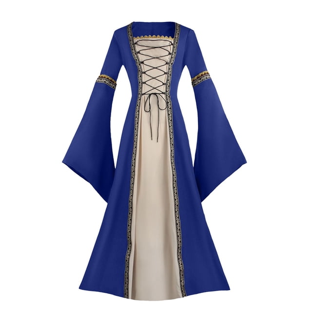 FcBaudy Robe de Cour, Robes pour Femmes, Robes d'Été pour Femmes Femmes Décontractées Halloween à Manches Longues à Empiècements Robe Gothique Unie de Cosplay Femmes Robe en Polyester