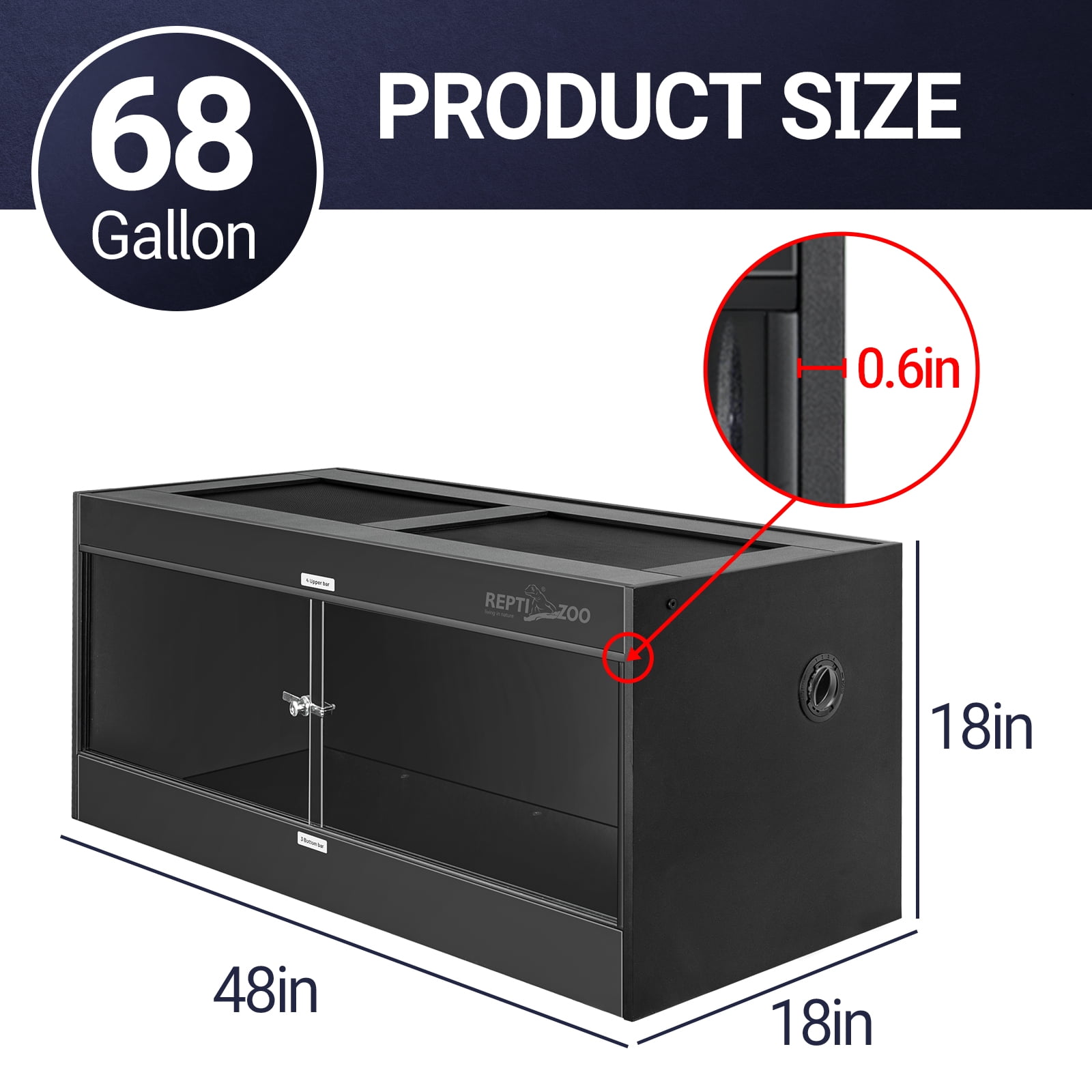 GUZZLO 64 Gallon PVC Reptile Lounge Terrarium with Glass Sliding Door, Black