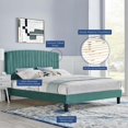 thumbnail image 2 of Platform Bed Frame, Queen Size, Teal Blue, Velvet, Modern Contemporary, Bedroom Master Guest Suite Room, 2 of 9