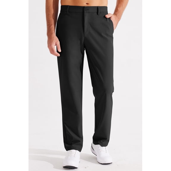 MASKERT Men's Dress Pants-Classic Fit Flat Front Work Dress Pants 29" Stretch Casual Pants Lightweight with Pockets Black