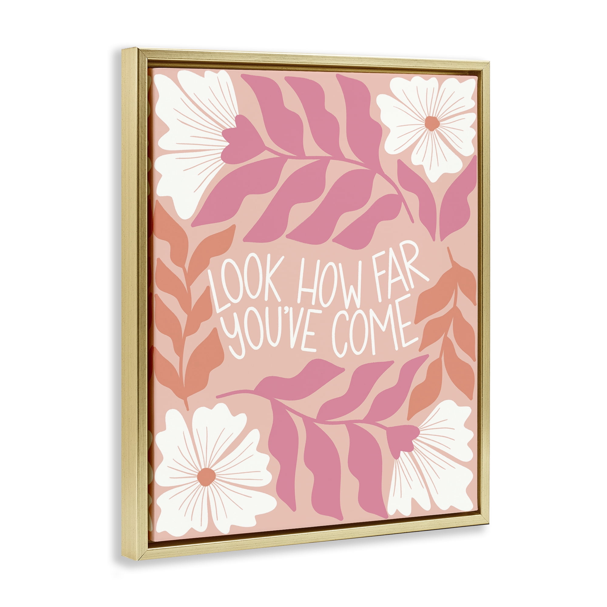Stupell Industries How Far You've Come Plants & Flowers Painting Gold Floater Framed Canvas Art Print Wall Art, 25 x 31