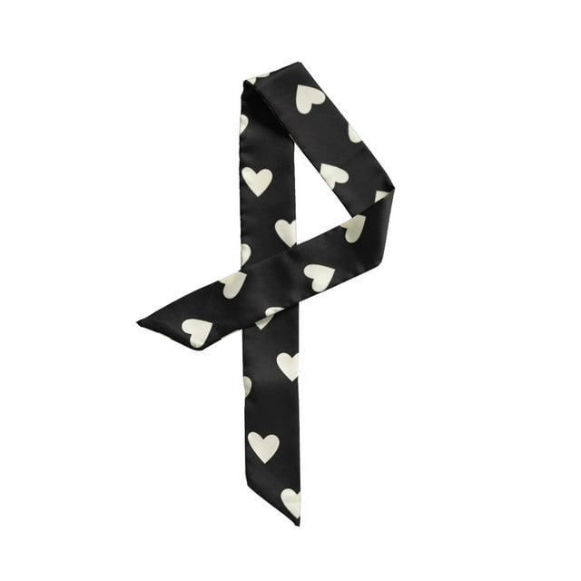 INSPIRE CHIC Women Ribbon Neckerchief Heart Pattern Narrow Hair Wrist Scarf Handle Wrap Black Heart S