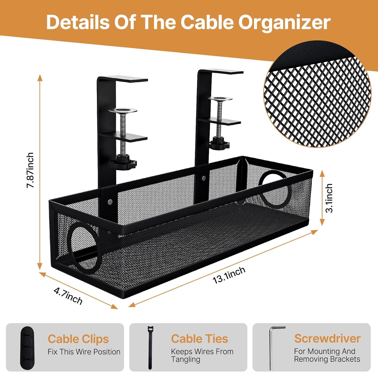 Under Desk Cable Management Tray,Cable Management Under Desk No Drill,Cable Tray with Clamp for Desk Wire Management,Desk Cable Management Box for Office,Home