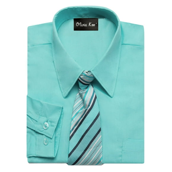 OLIVIA KOO Boys Solid Color Dress Shirt with Matching Tie Set,Hawaiian Blue,10