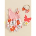 thumbnail image 6 of Nygoyerh Baby Girls Sweet Summer Romper Flower Print Slash Neck Ribbed Patchwork Jumpsuit Newborn Infant Cute Sleeveless Bodysuit with Headband 3M 6M 12M 18M, 6 of 9