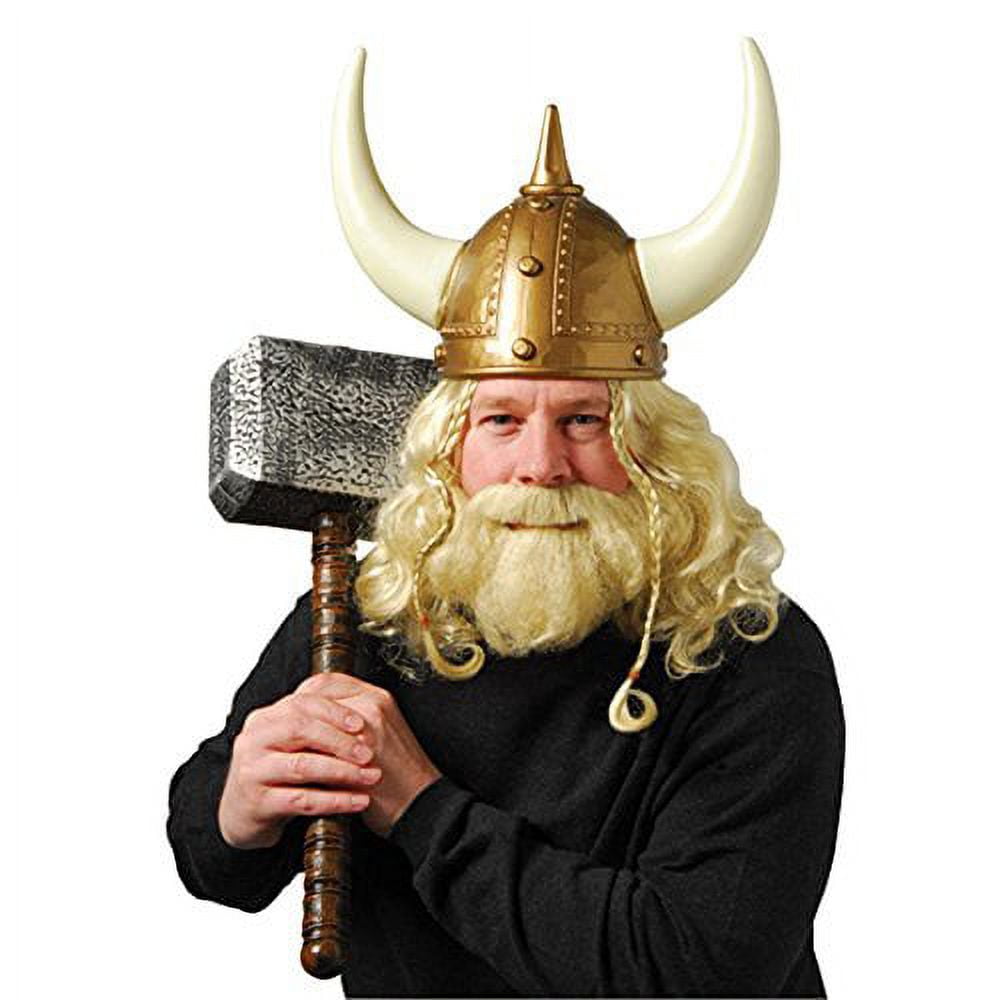 Classic Viking Horn Helmet Halloween Costume Hat, Gold White, Adult Size 14" Wide x 10.5" Tall