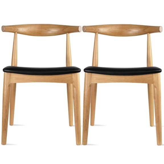 2xhome Set of 2 Solid Oak Wood Farmhouse Dining Elbow Chair with PU Leather Cushion Seat - Kennedy Presidential Accent Armchair for Kitchen Dining Room or Office, Walnut (Disassembled)