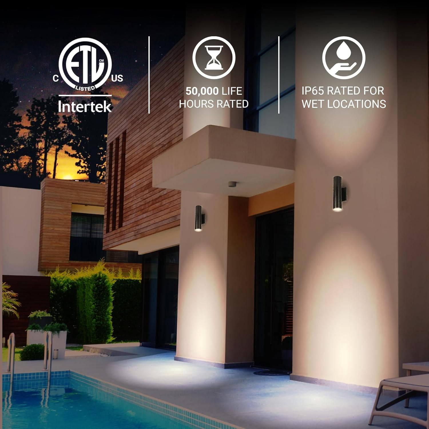 20W Integrated LED Up and Down Cylinder Outdoor Wall Sconce - 1600 Lumens - 3000K, 4000K, 5000K CCT-Tunable – Modern Exterior Wall Light for Garage and Entryway - 100-277VAC - Textured Black – 1-Pack