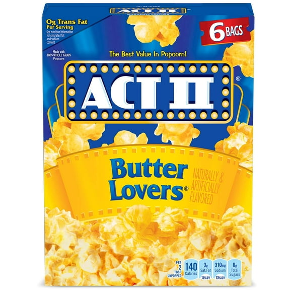 Act II Butter Lovers Microwave Popcorn, 2.75 oz, 6 Count