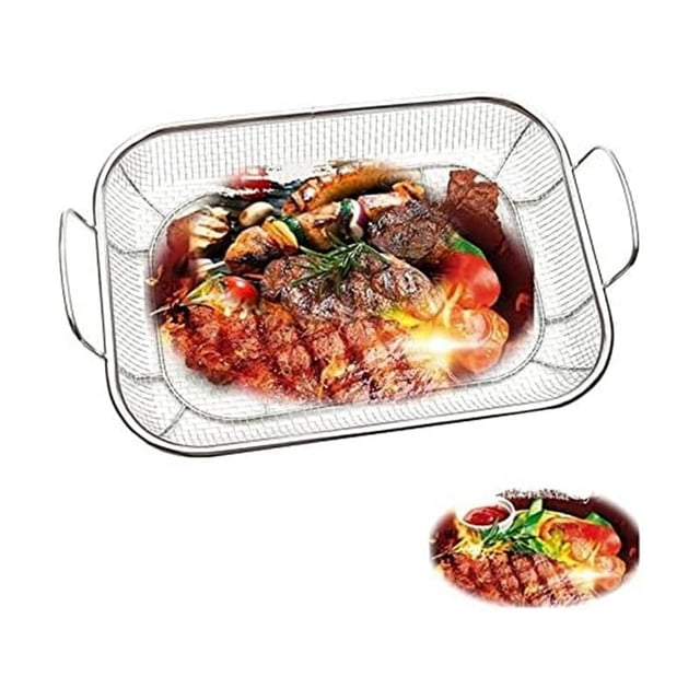 2 piezas de cestas para freír de acero inoxidable, cesta para freír, sartén antiadherente, cesta para patatas fritas, bandeja para hornear, rejilla para parrilla para el hogar