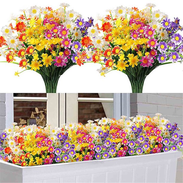 8 Paquetes de Flores Artificiales, Margaritas y Crisantemos - Tallos de plástico de 32 cm para decoración interior/exterior, sin riego