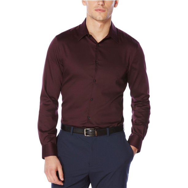 Perry Ellis - Camisa con botones para hombre sin planchado, color rojo, pequeña
