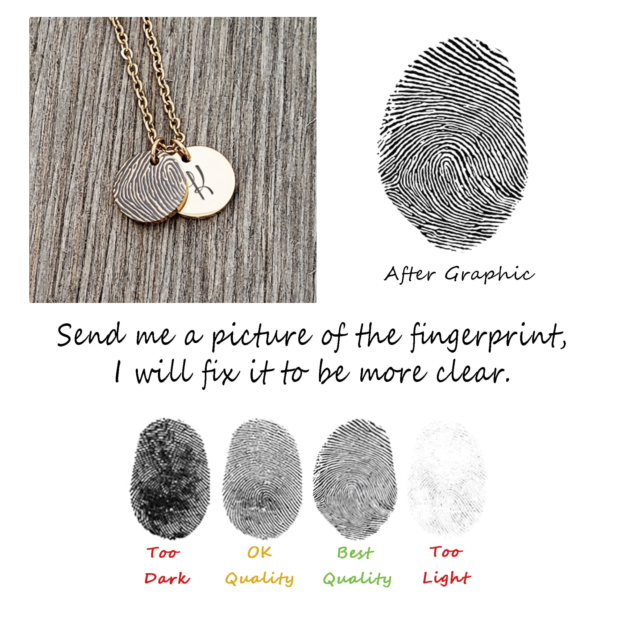 Personalized Loved One's Fingerprint Jewelry Stainless Steel Engravable Pendant Necklace Actual Thumb Print Keepsake with Gift Box [Gold]