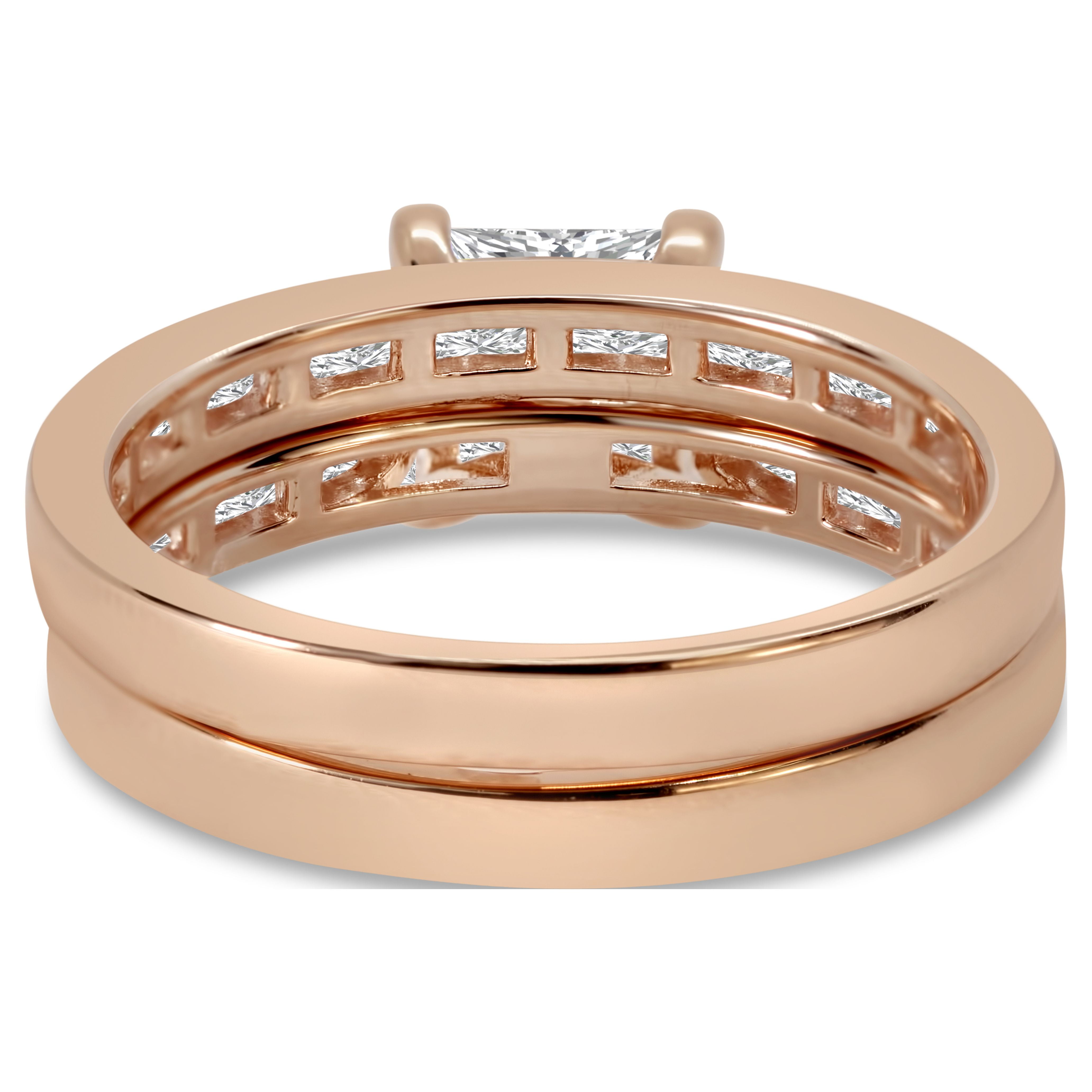 JeenMata 2 Carat Princess Cut Moissanite Wedding Set - Bridal Set - Channel Set Ring - Unique Ring - 18k Rose Gold Over Silver