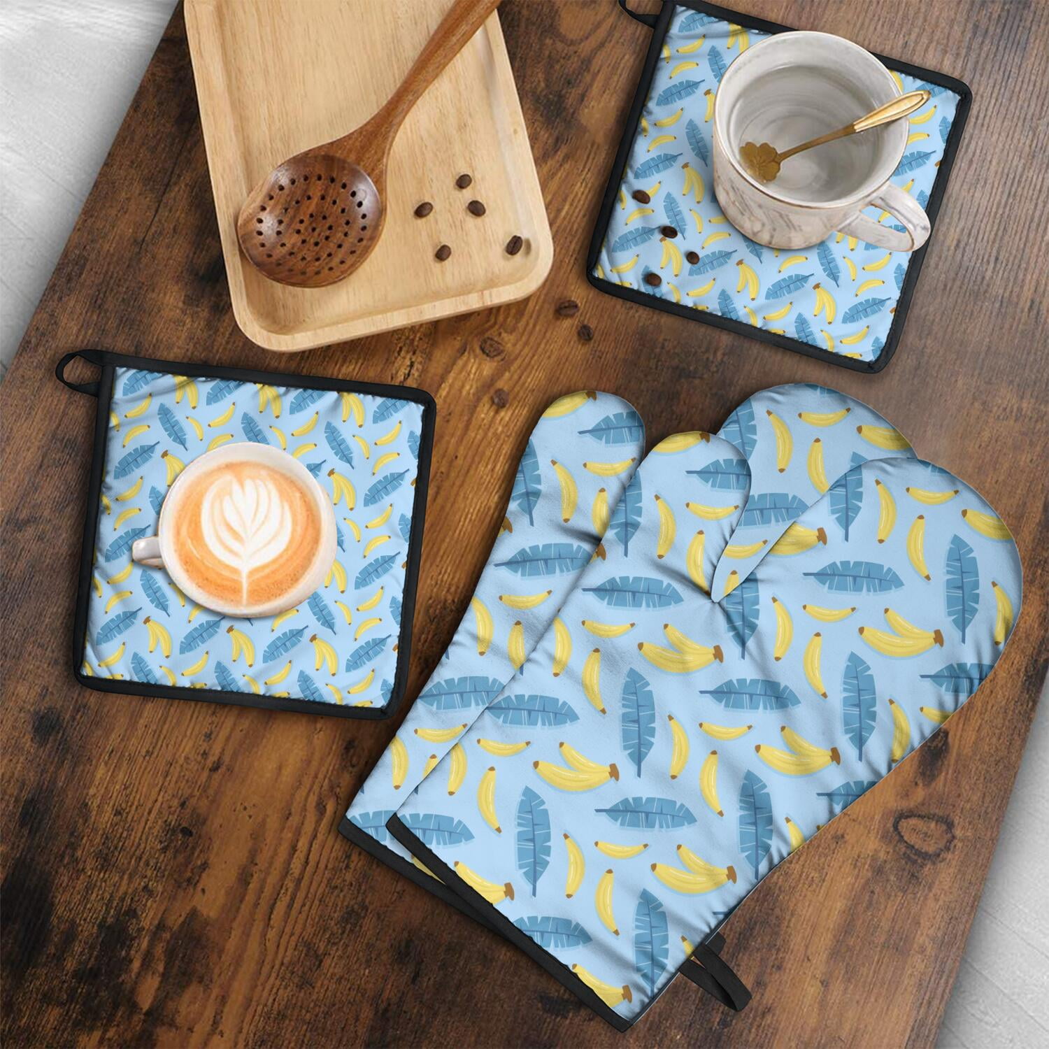 Oven Mitts and Pot Holders Set Of 4, Heat Resistant Kitchen Gloves with Non-Slip Grip, Hanging Loop, Soft Cotton Lining for Baking, Cooking, Grilling, Barbecue