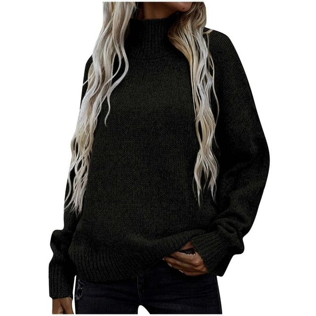 Yuyuzo Chandails pour Femmes à Manches Longues Col Roulé Hauts Tricotés Hiver Automne Décontracté Couleur Unie Chandails