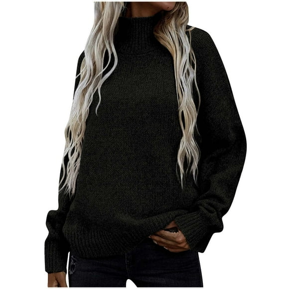Rbaofujie Oversized Sweaters for Women Fall Fashion Women Casual Comfortable Long Sleeve Turtleneck Sweater Black Fall Blouses
