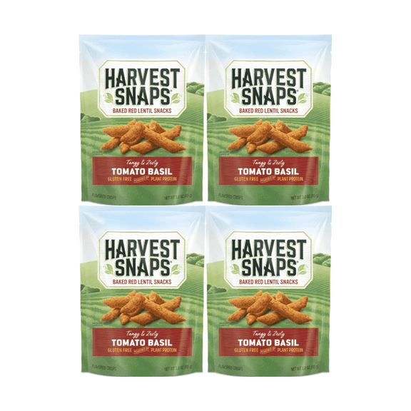 Snack Pack Snaps Veggie Chips Tomato Basil Flavor – 4 Pack – for Adults & Kids – Gluten-Free, Plant-Based Protein, Non-GMO, Low Calorie Snack