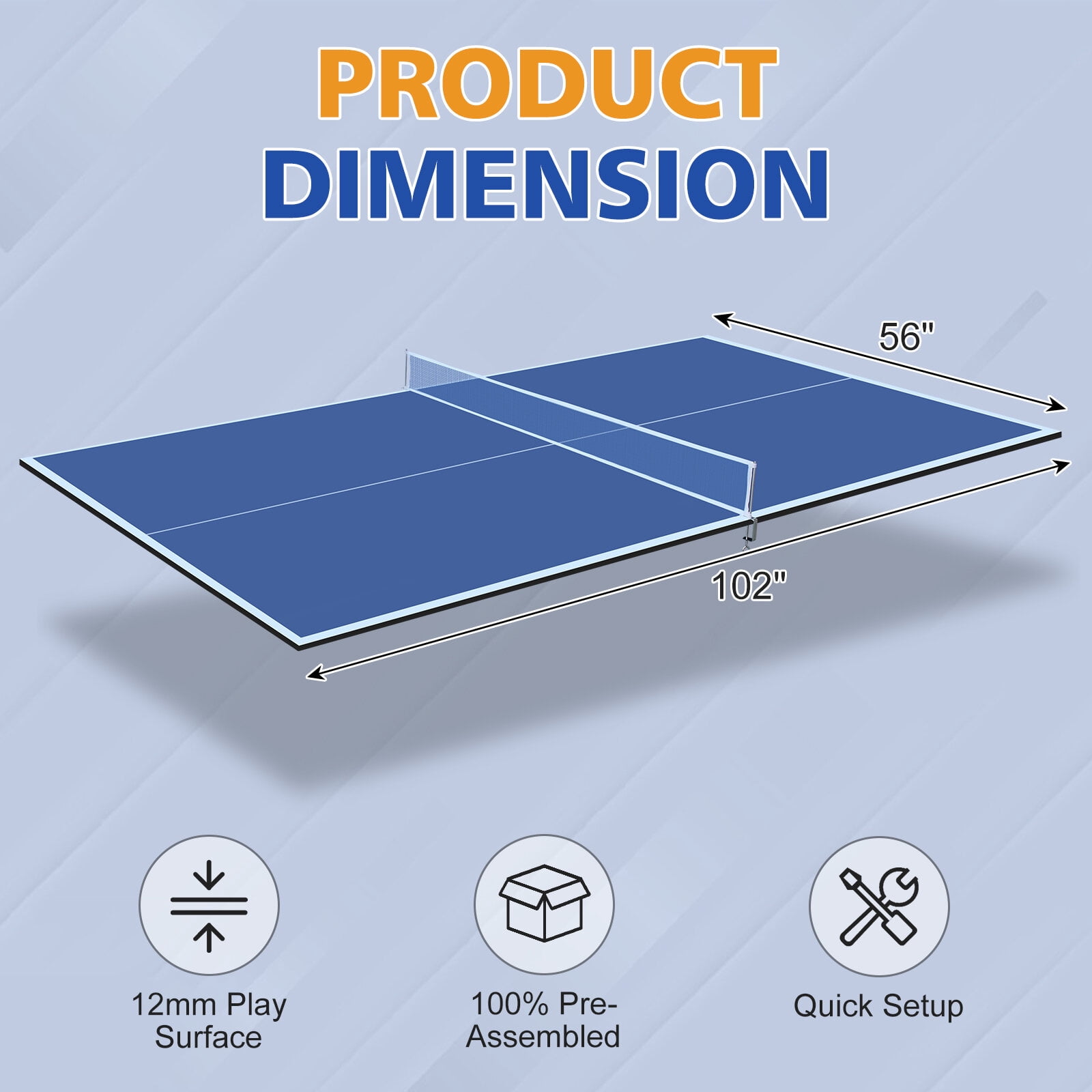 Ping Pong Table, 8.5ft Blue Mid-Size Ping Pong Conversion Top Foldable & Portable Table Tennis Table Top for Indoor Games, Blue Table Tennis Table,Mdf Outdoor Ping Pong Table