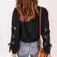 thumbnail image 3 of Jersey de mujer Camisa corta con cordones Manga larga Cuello redondo Hombro caído Túnica de otoño suelta para otoño Primavera Negro S, 3 of 5