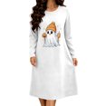 thumbnail image 2 of Taqqpue Womens Cotton Sleep Dress Long Sleeves Crew Neck Halloween Skeleton Print Loose Knee Length Nightshirt Casual Oversized Lounge Pullover Nightgown for Women Plus Size, 2 of 7