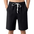 thumbnail image 2 of Domuza Mens Cotton Linen Shorts Summer Casual Classic Drawstring Elastic Waist Shorts with Pocket Black XL, 2 of 7