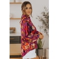 thumbnail image 2 of ABPHQTO Blusa de mujer con cuello en V y manga farol con estampado de grafiti morado, 2 of 5