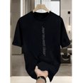thumbnail image 1 of Camiseta de algodón premium para hombre con cuello redondo, estampado de letras elegante y corte holgado y cómodo., 1 of 6