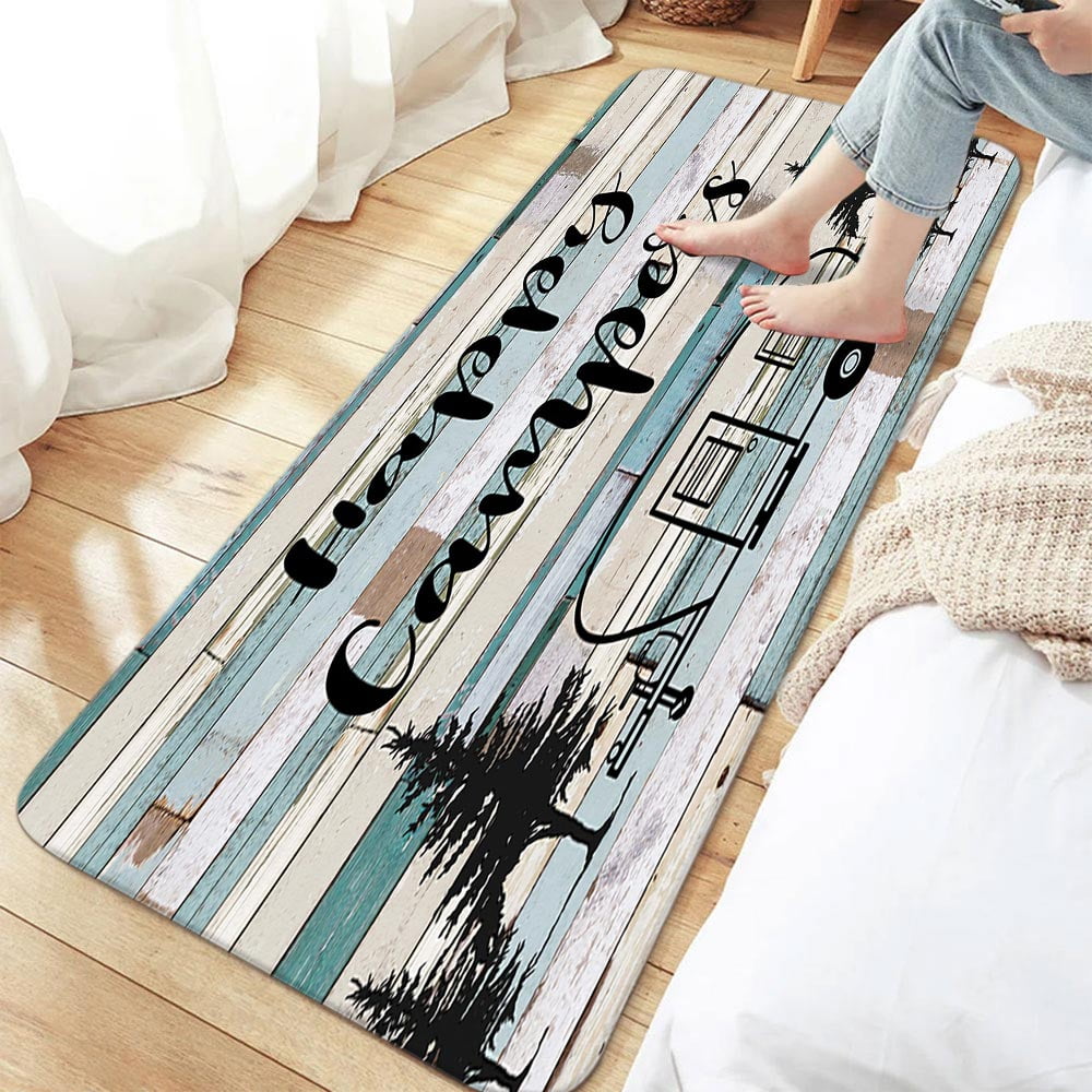 RV Bathroom Rugs, Camper RV Non-Slip Bath Rugs for Travel Trailer Bathroom, Farmhouse Camping Rules Bathroom Rugs for Camper, Happy Camper Bathroom Rug Mat 17X48inch, Soft and Absorbent Bath Rugs