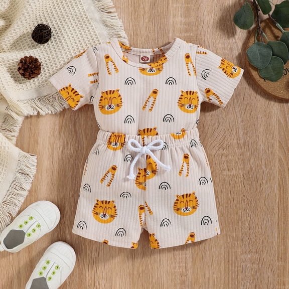 Vedolay Boys' Short Set Toddler Little Boys Short Sleeve T-Shirt Camouflage Shorts Set Summer Clothes Outfits,Beige 6-12 Months