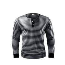 hotojiny Golf Shirts for Men Stylish Stripes Long Sleeve Henley Shirts Classic Thermal Fall Work Button T-Shirt