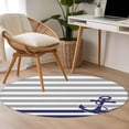 thumbnail image 4 of Round Rugs 3Ft, Anchor Gray Round Area Rug Washable Indoor Throw Carpet, Modern Navy Blue White Striped Nautical Small Non Slip Circle Rug for Bedroom Living Room Home Decor Aesthetic, 4 of 8