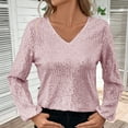 thumbnail image 6 of purcolt Womens Sparkly Sequin Tops Dressy Casual V Neck Glitter Long Sleeve Shirts Cocktail Party Outfit, 6 of 9