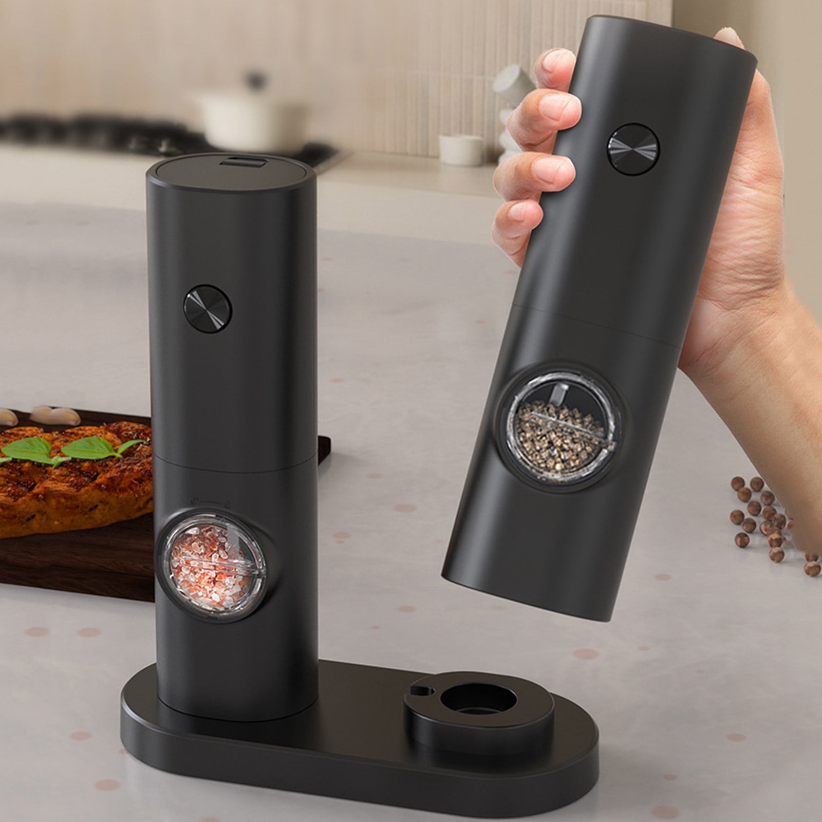 2 Pcs/set Electric Salt and Pepper Grinder Battery-Powered Automatic Salt and Pepper Mill with LED Light