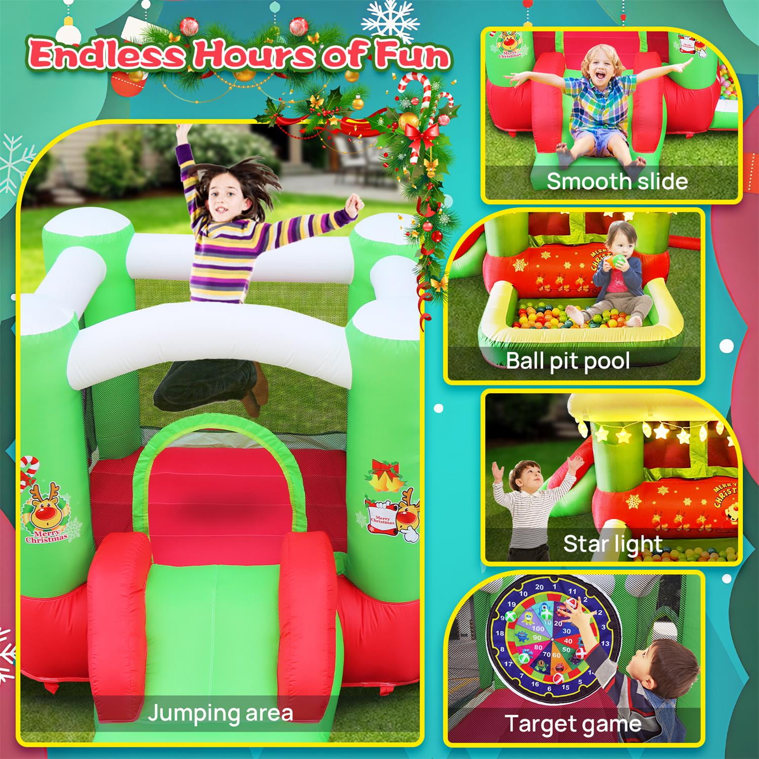 CIPACHO Kid Inflatable Bounce House, Frog Jumper Slide Castle with Blower for Backyards, 80" x 91" Play Area - 55" Tall