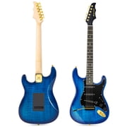 Full Size 39 Inch Electric Guitar Kit Solid Wood for Beginner with 25W Amplifier Gig Bag,Capo,Strap,Cable,Picks(Blue)
