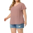 thumbnail image 4 of Agnes Orinda Women's Plus Size Summer Tops V Neck Flare Sleeve Swiss Dots Blouse 3X Pink, 4 of 7
