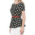 thumbnail image 5 of INSPIRE CHIC Women's Round Neck Short Sleeves Polka Dots Peplum Blouse with Belt XL Black, 5 of 8