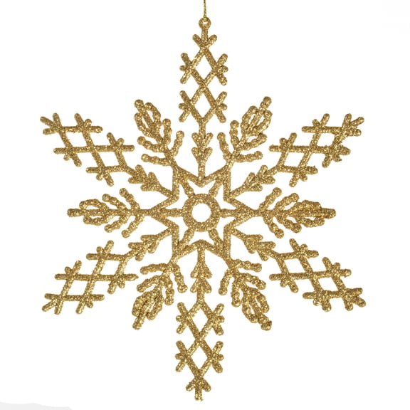 Pemberly Row 8" Glitter Snowflake Christmas Ornaments in Gold (Set of 12)
