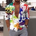thumbnail image 2 of Mens Shirts Long Sleeve Button Down Lapel Full Printed Blouses Comfortable Casual Loose Fall Tops White L, 2 of 4