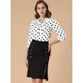 thumbnail image 3 of Blusa Allegra K Día de San Patricio con cuello de Pajarita y puños Elásticos con hombros Descubiertos y lunares Blanco M, 3 of 6